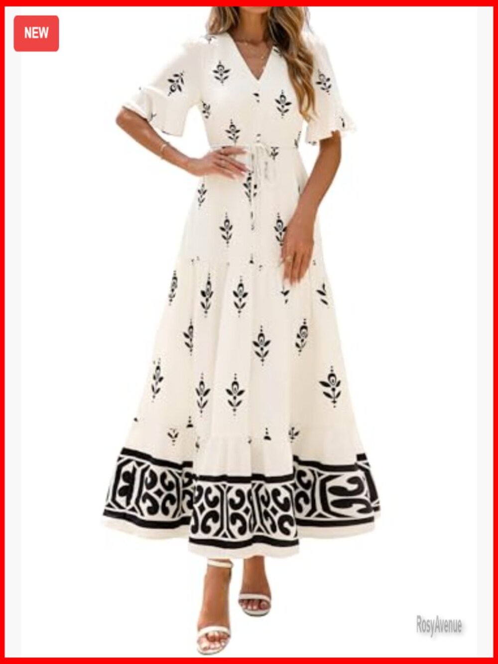 Polyester Maxi Dress with Pockets, V-Neck, Tiered Flowy A-Line - Picture 6 of 7